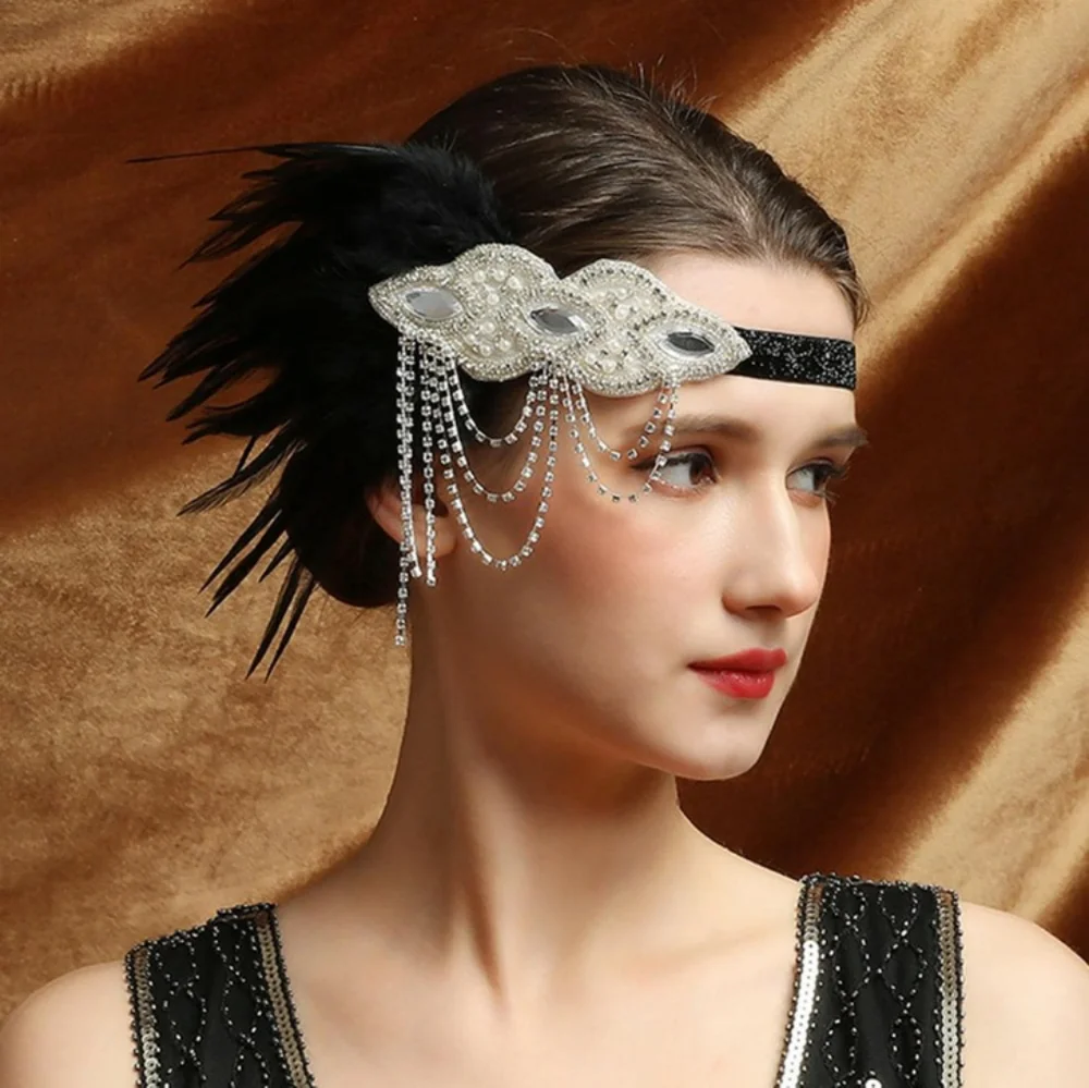 Elegant Feather & Crystal Head Piece (Flapper, Be Unique)